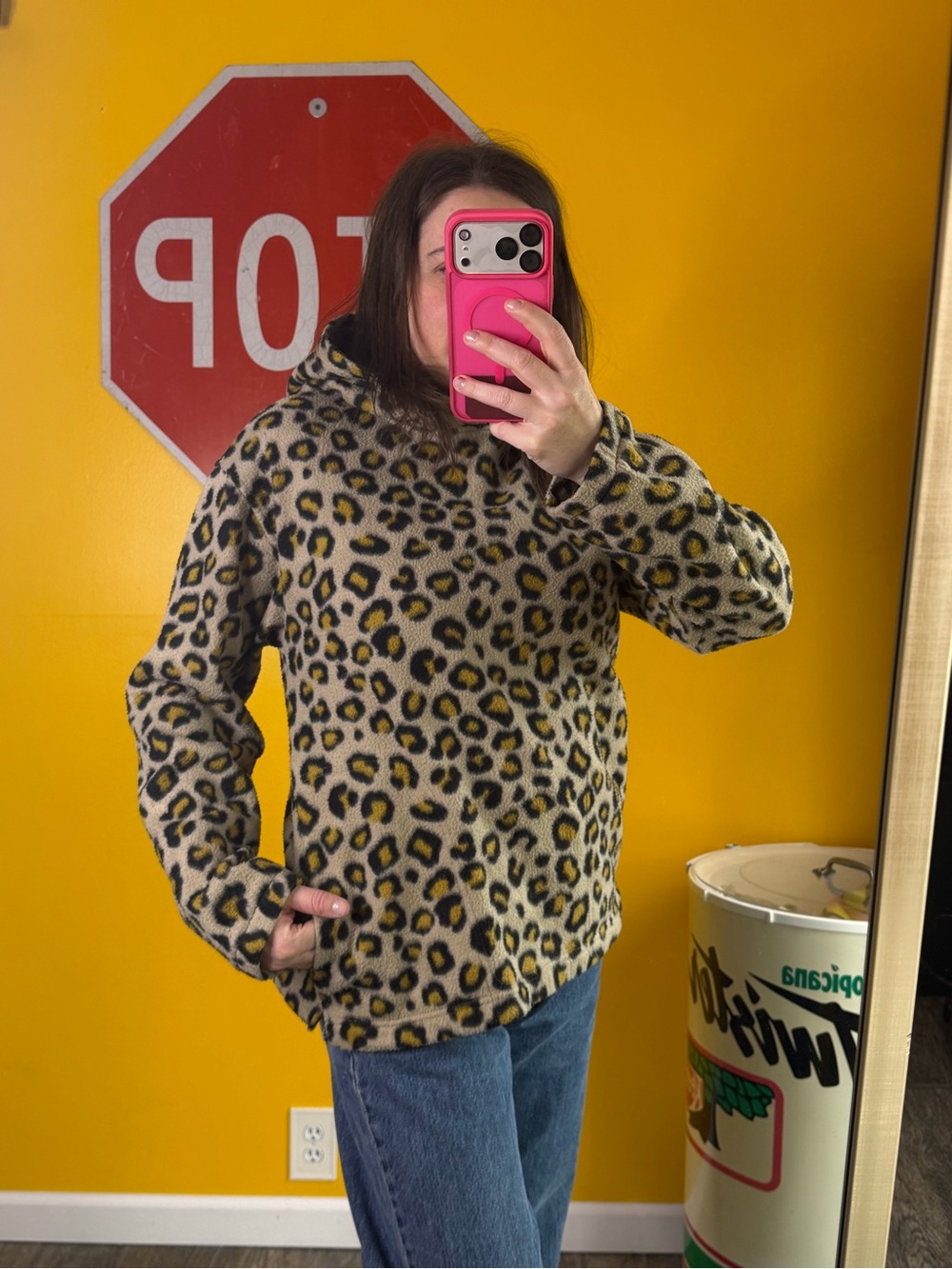 Urban Outfitters Cheetah Print Polar Fleece Hoodie size medium